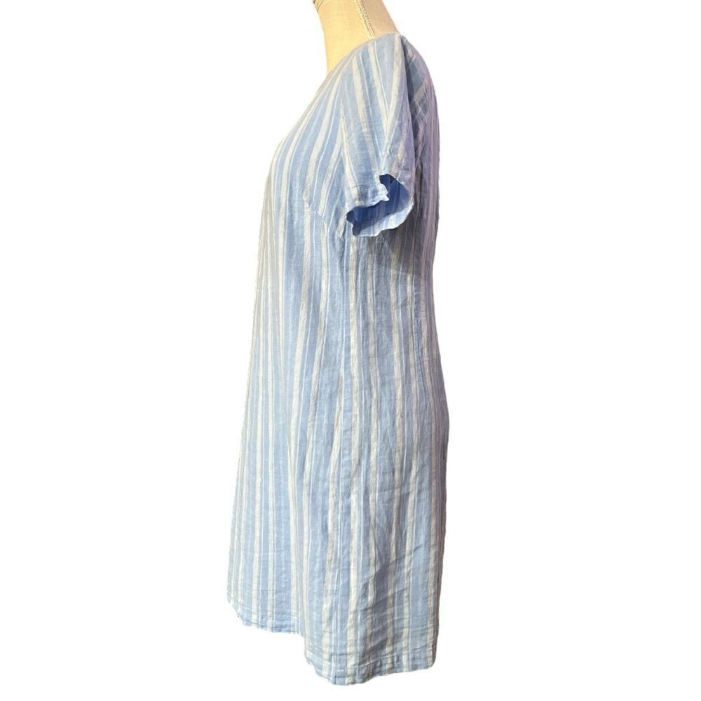 Anthropologie Cape May Blue Striped Linen Blend Bow Back Midi Dress - Picture 3 of 9